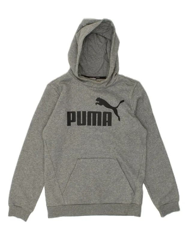 men's casual hoodies with stripes -PUMA Boys Graphic Hoodie Jumper 13-14 Years Grey Cotton