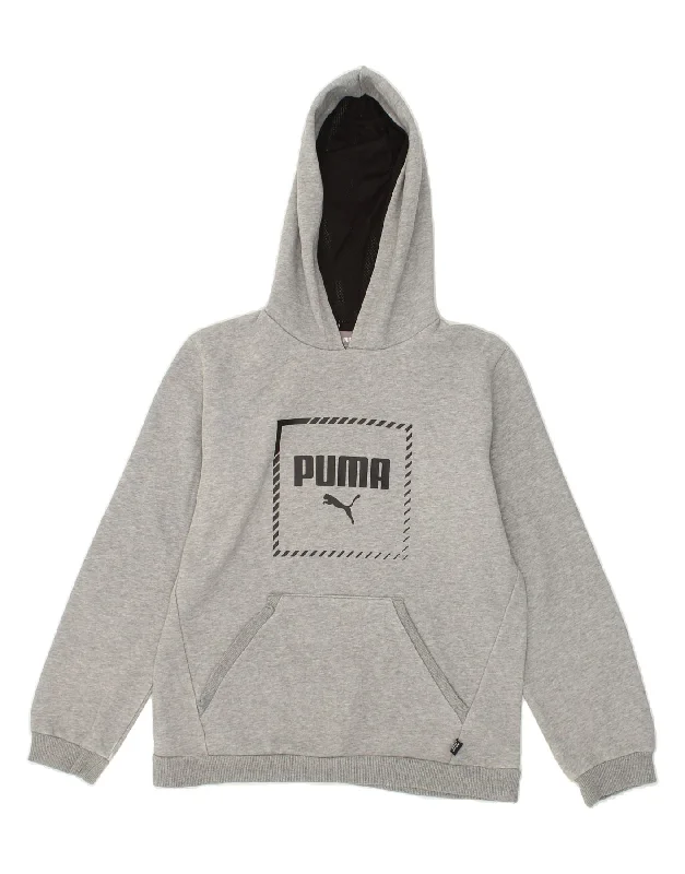 men's hoodie for gym -PUMA Boys Graphic Hoodie Jumper 13-14 Years Grey Cotton