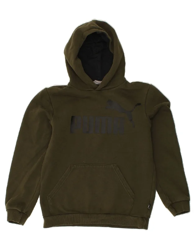 men's hoodie for gym -PUMA Boys Graphic Hoodie Jumper 13-14 Years Khaki Cotton