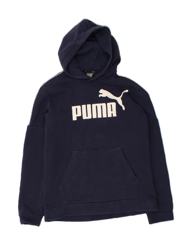 men's fleece hoodie jacket -PUMA Boys Graphic Hoodie Jumper 13-14 Years Navy Blue