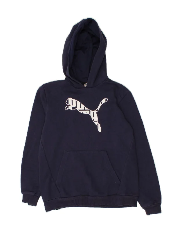 men's zip-up hoodies for winter -PUMA Boys Graphic Hoodie Jumper 13-14 Years Navy Blue Cotton