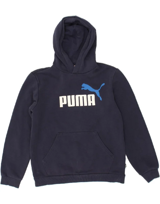 men's performance hoodies -PUMA Boys Graphic Hoodie Jumper 13-14 Years Navy Blue Cotton