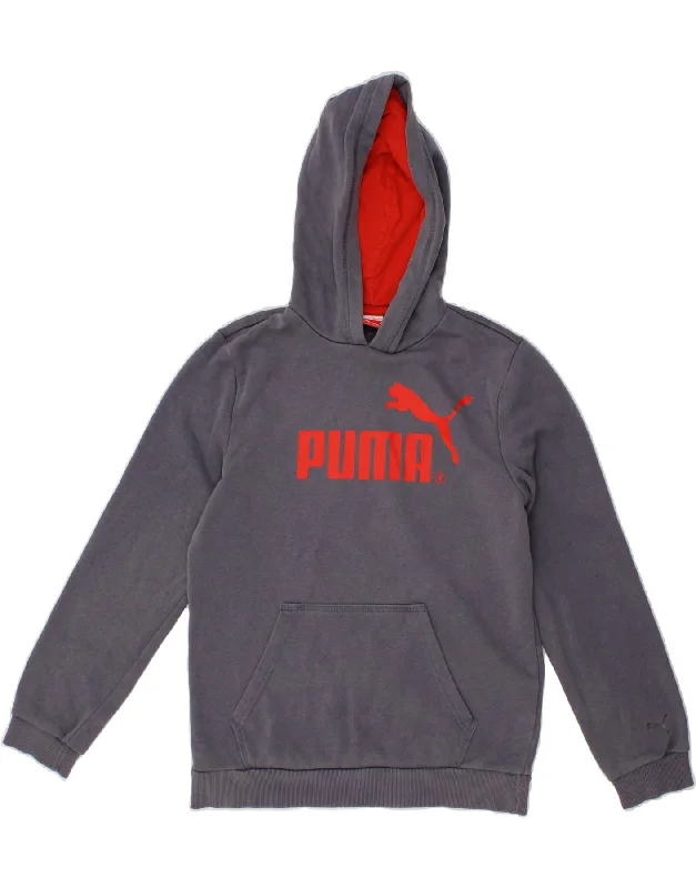 men's hoodie sweatshirt -PUMA Boys Graphic Hoodie Jumper 13-14 Years XL Grey Cotton