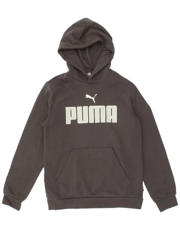 men's printed fleece sweatshirts -PUMA Boys Graphic Hoodie Jumper 13-14 Years XL Grey Cotton