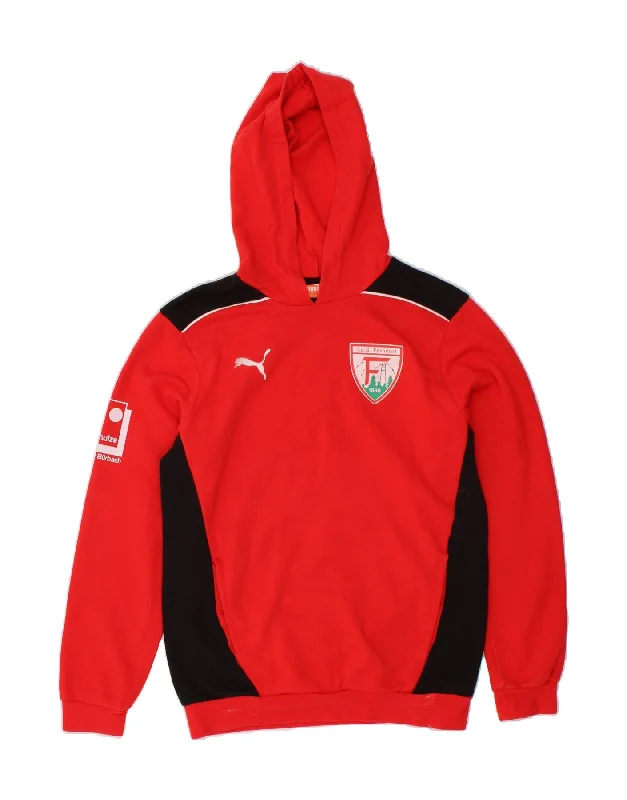 men's thick hoodies for winter -PUMA Boys Graphic Hoodie Jumper 13-14 Years XL Red Colourblock