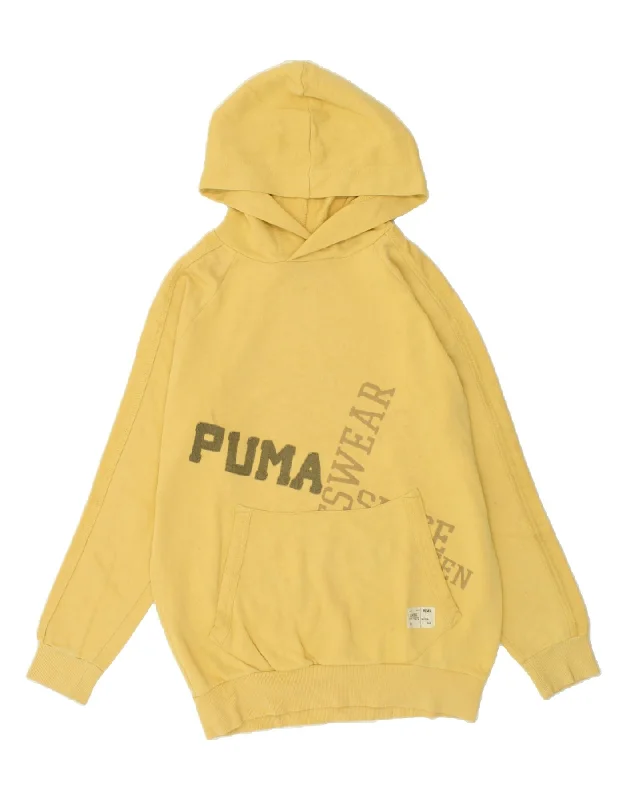 men's hoodie for winter sports -PUMA Boys Graphic Hoodie Jumper 13-14 Years XL Yellow Cotton