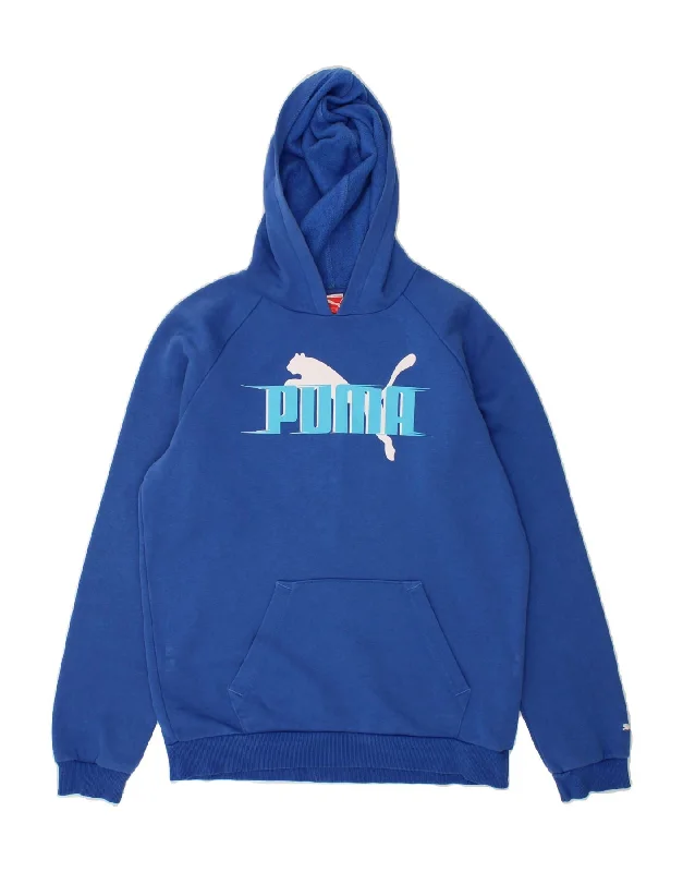 men's hoodie for layering in cold -PUMA Boys Graphic Hoodie Jumper 15-16 Years 2XL Blue Cotton