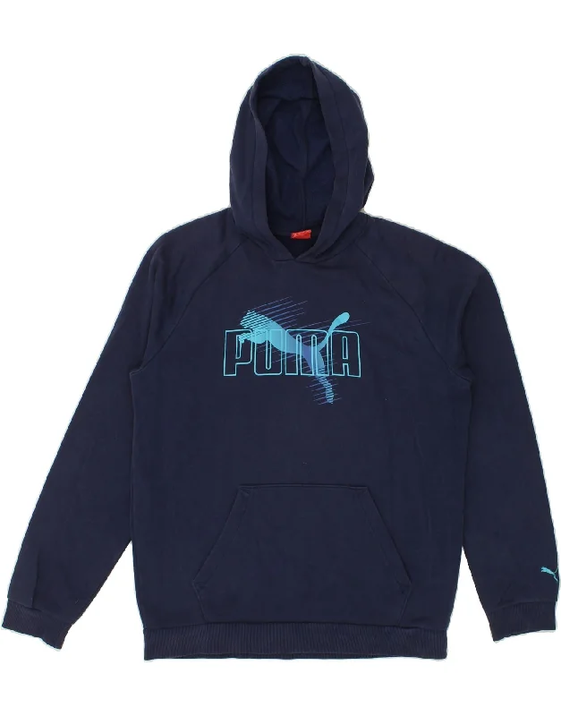 men's light hoodie for spring -PUMA Boys Graphic Hoodie Jumper 15-16 Years 2XL Navy Blue Cotton