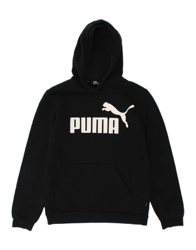 men's hoodie for winter sports -PUMA Boys Graphic Hoodie Jumper 15-16 Years Black Cotton