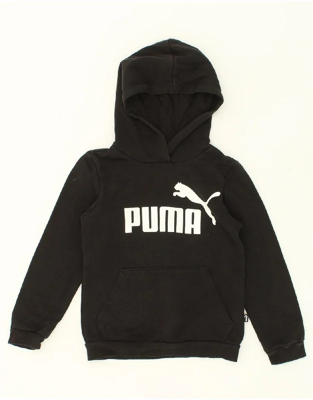 men's casual sweatshirts -PUMA Boys Graphic Hoodie Jumper 7-8 Years Black Cotton