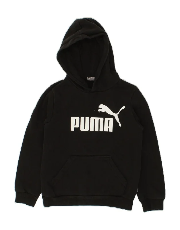 men's eco-friendly sweatshirt hoodies -PUMA Boys Graphic Hoodie Jumper 9-10 Years Black Cotton