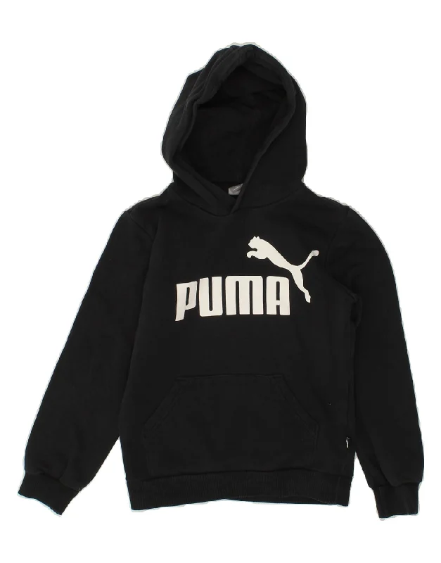 men's colorful hoodies -PUMA Boys Graphic Hoodie Jumper 9-10 Years Black Cotton