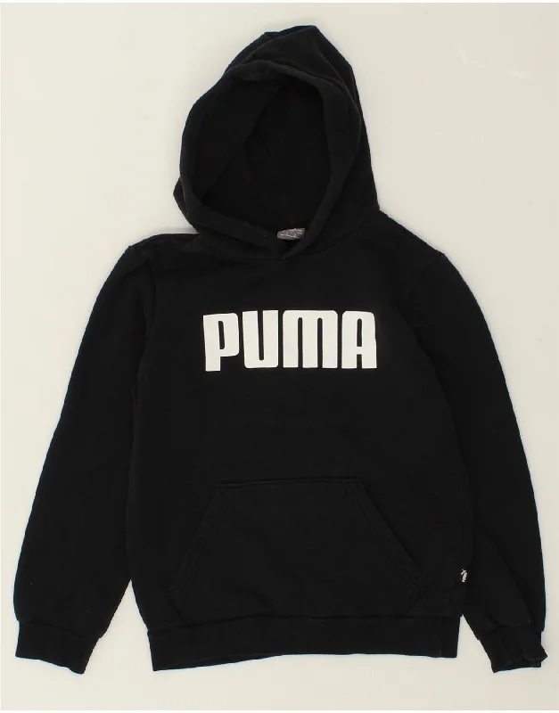 men's lightweight sweatshirts -PUMA Boys Graphic Hoodie Jumper 9-10 Years Black Cotton