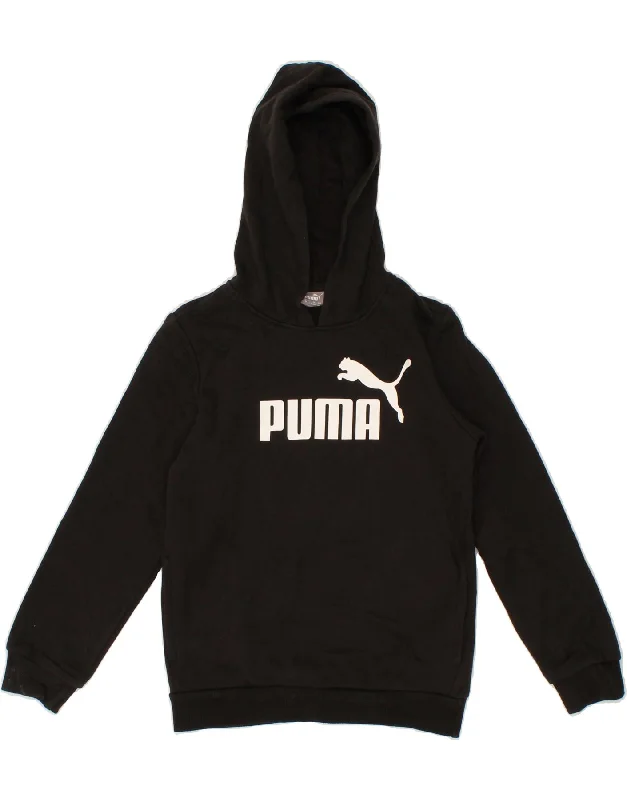 men's zip-up hoodie for hiking -PUMA Boys Graphic Hoodie Jumper 9-10 Years  Black Cotton