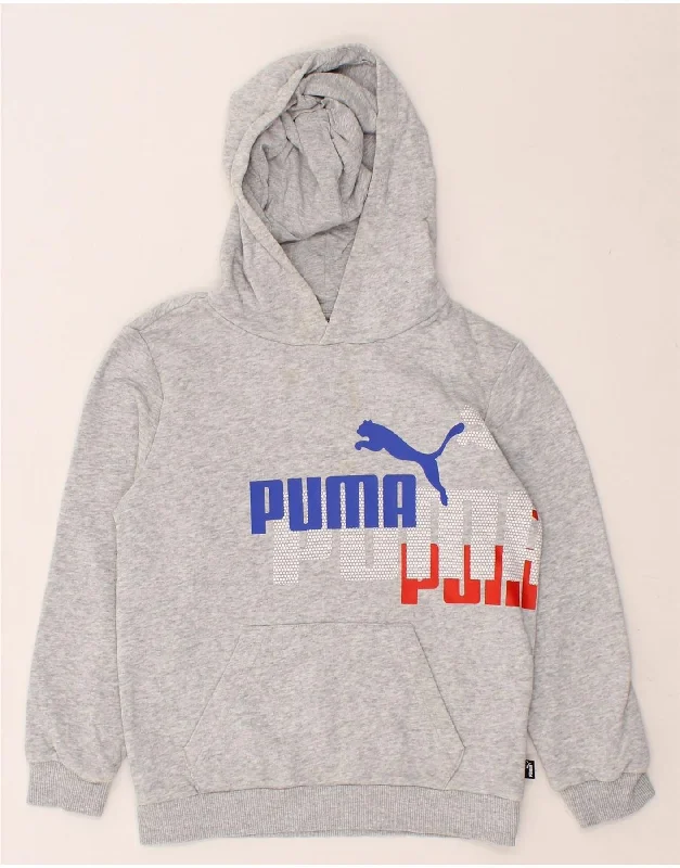 men's printed hoodies -PUMA Boys Graphic Hoodie Jumper 9-10 Years Grey Cotton