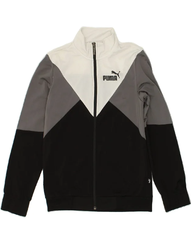 men's rain-resistant jackets -PUMA Boys Graphic Tracksuit Top Jacket 11-12 Years Black Colourblock