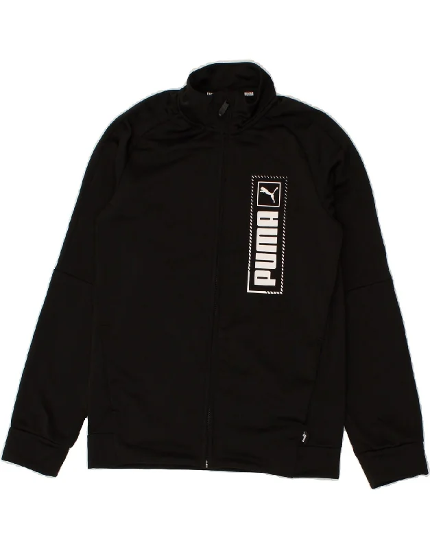 men's fashionable winter jackets -PUMA Boys Graphic Tracksuit Top Jacket 11-12 Years Black Polyester