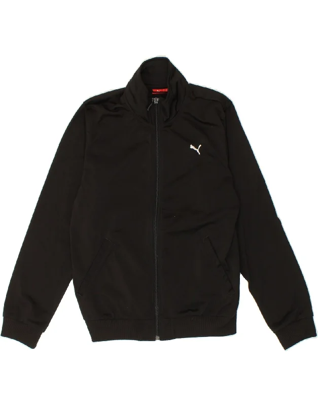 men's casual outerwear jackets -PUMA Boys Graphic Tracksuit Top Jacket 11-12 Years Black Polyester