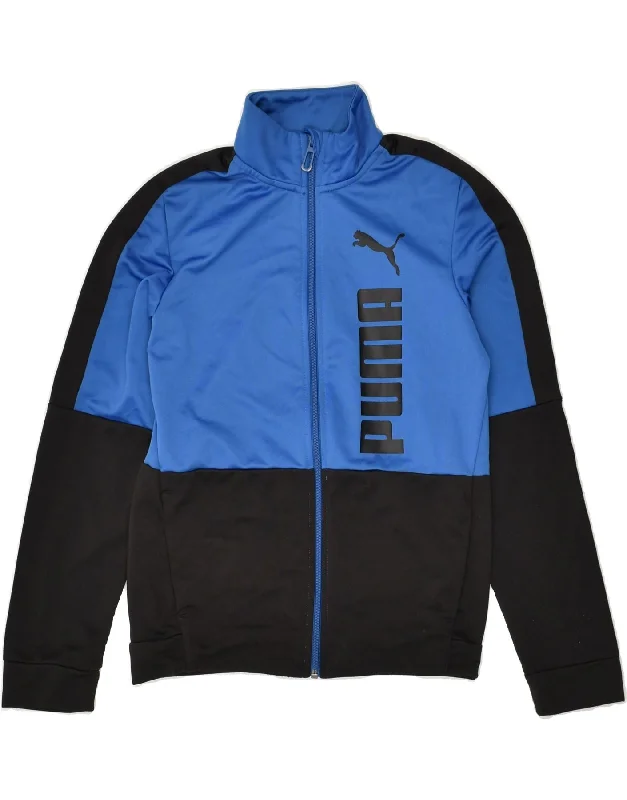 men's rugged jackets -PUMA Boys Graphic Tracksuit Top Jacket 11-12 Years Blue Colourblock