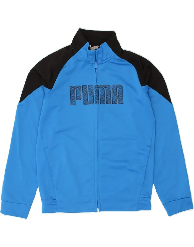 men's insulated jackets -PUMA Boys Graphic Tracksuit Top Jacket 11-12 Years Blue Colourblock