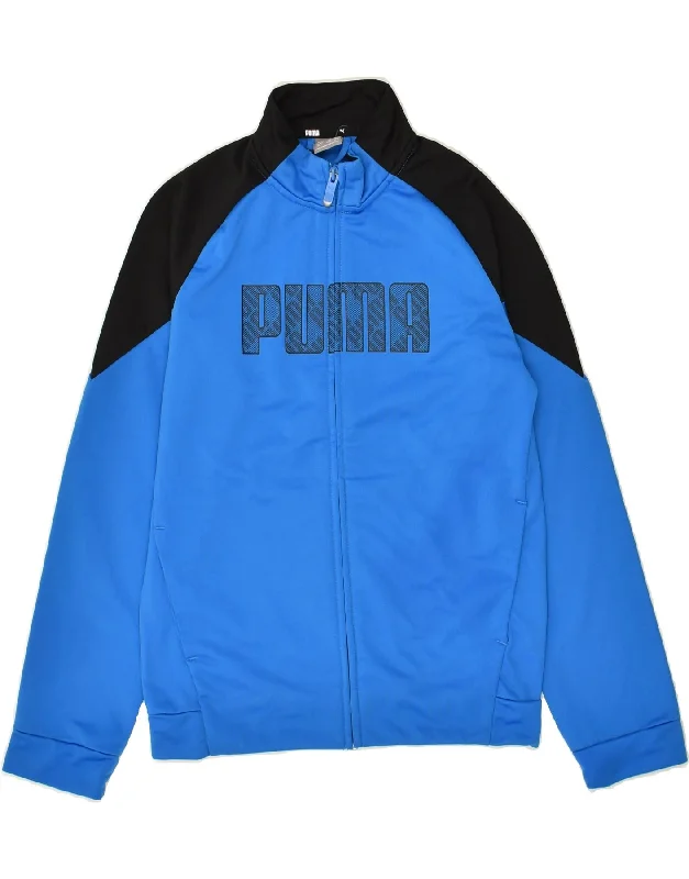 men's stylish denim jackets -PUMA Boys Graphic Tracksuit Top Jacket 11-12 Years Blue Colourblock