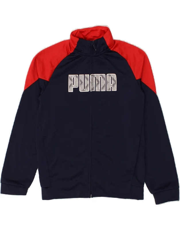 men's rain jackets -PUMA Boys Graphic Tracksuit Top Jacket 11-12 Years Navy Blue Colourblock