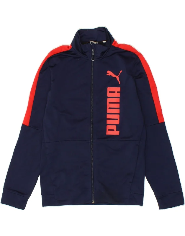 men's high-performance jackets -PUMA Boys Graphic Tracksuit Top Jacket 11-12 Years Navy Blue Colourblock