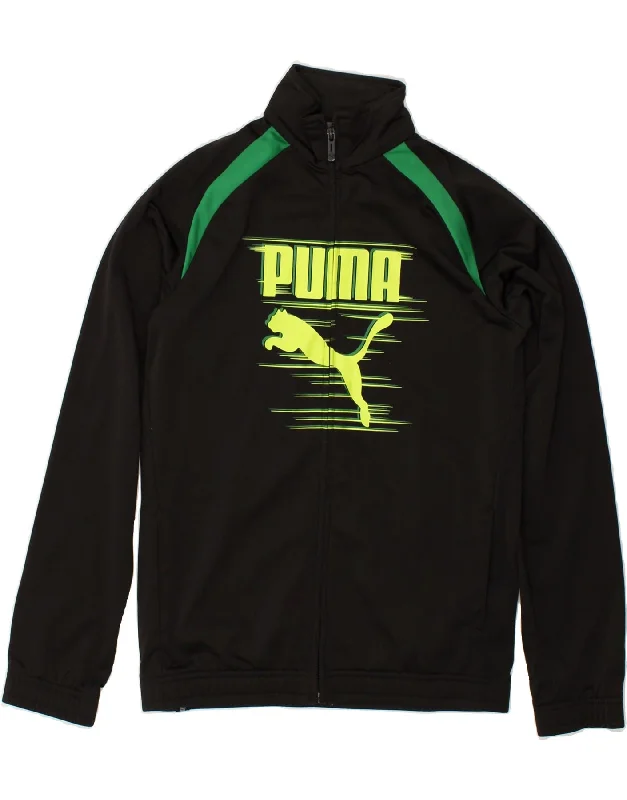 men's sporty jackets -PUMA Boys Graphic Tracksuit Top Jacket 13-14 Years Black Polyester