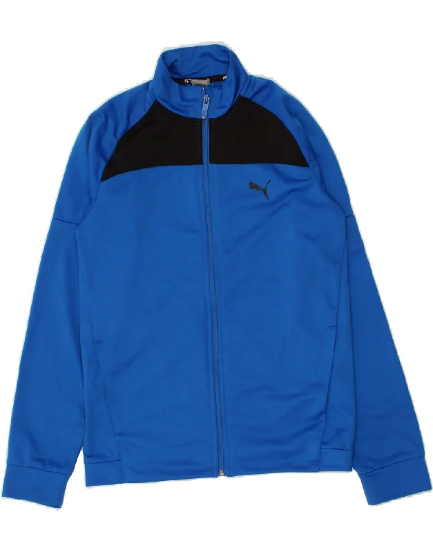 men's rainproof jackets for hiking -PUMA Boys Graphic Tracksuit Top Jacket 13-14 Years Blue Colourblock