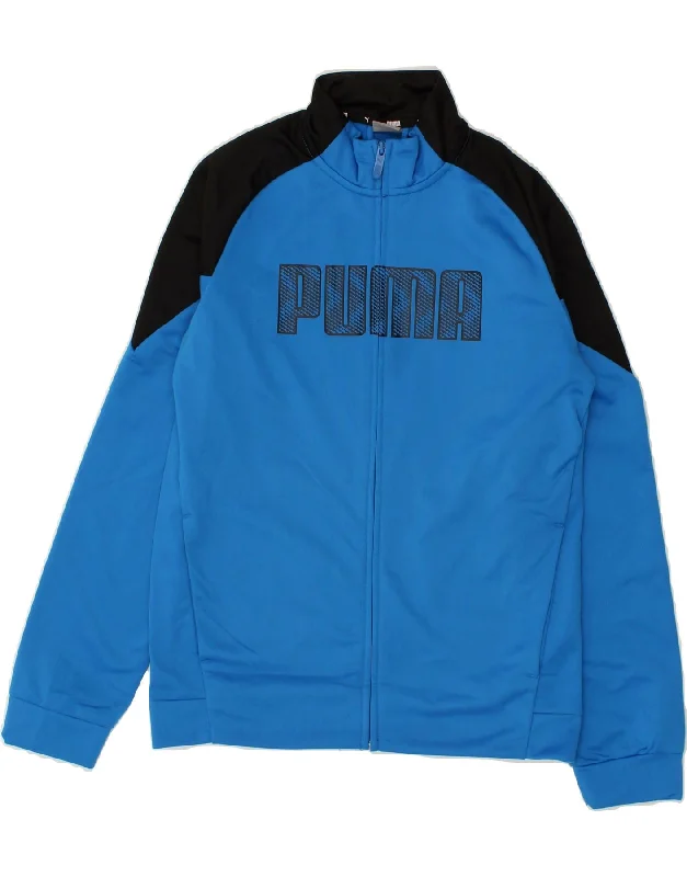 men's stylish denim jackets -PUMA Boys Graphic Tracksuit Top Jacket 13-14 Years Blue Colourblock