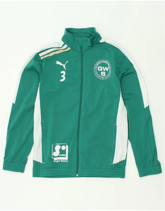 men's fleece-lined jackets -PUMA Boys Graphic Tracksuit Top Jacket 13-14 Years Green Colourblock