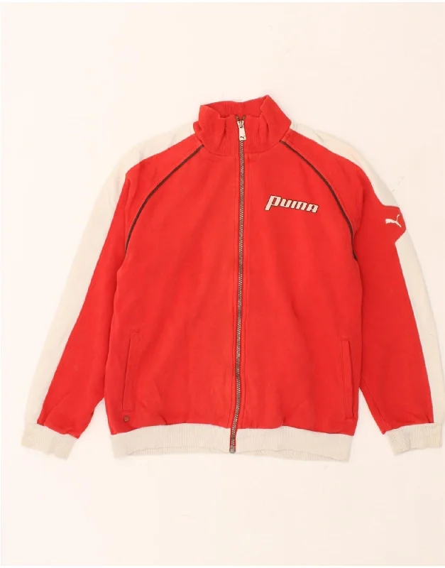 men's quilted jackets -PUMA Boys Graphic Tracksuit Top Jacket 13-14 Years Red Colourblock Cotton