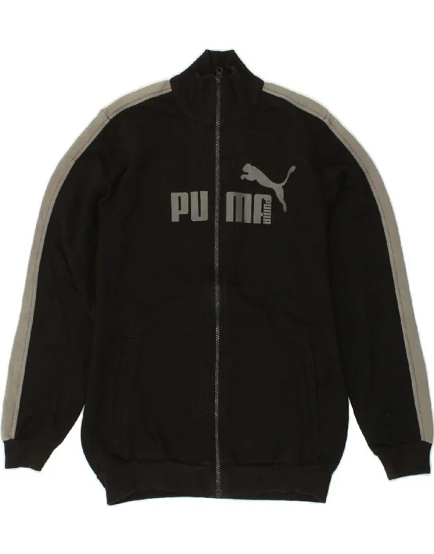 men's casual quilted jackets -PUMA Boys Graphic Tracksuit Top Jacket 13-14 Years XL Black Cotton