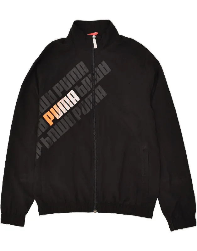 men's slim-fit jackets -PUMA Boys Graphic Tracksuit Top Jacket 13-14 Years XL Black