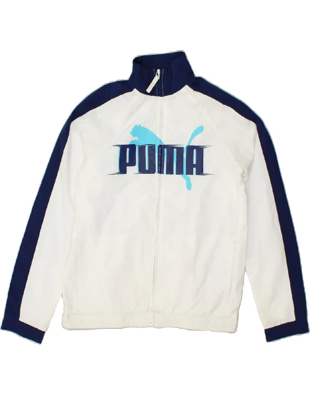 men's slim fit leather jackets -PUMA Boys Graphic Tracksuit Top Jacket 13-14 Years XL White Colourblock