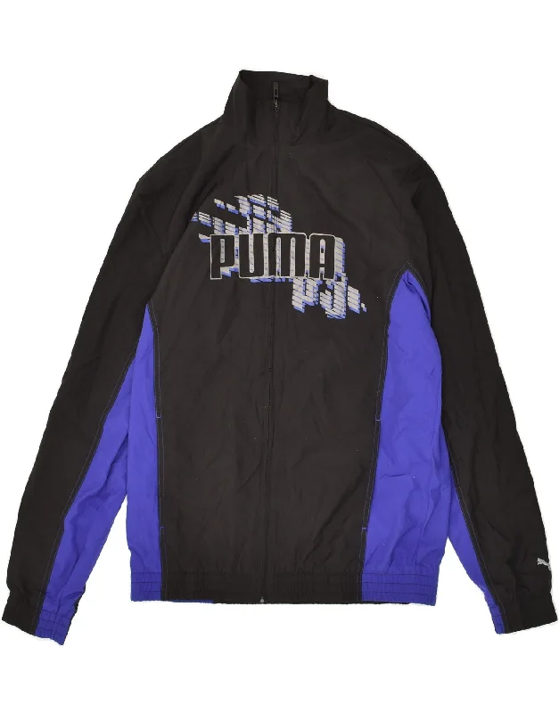 men's jacket for autumn wear -PUMA Boys Graphic Tracksuit Top Jacket 15-16 Years Black Colourblock Nylon