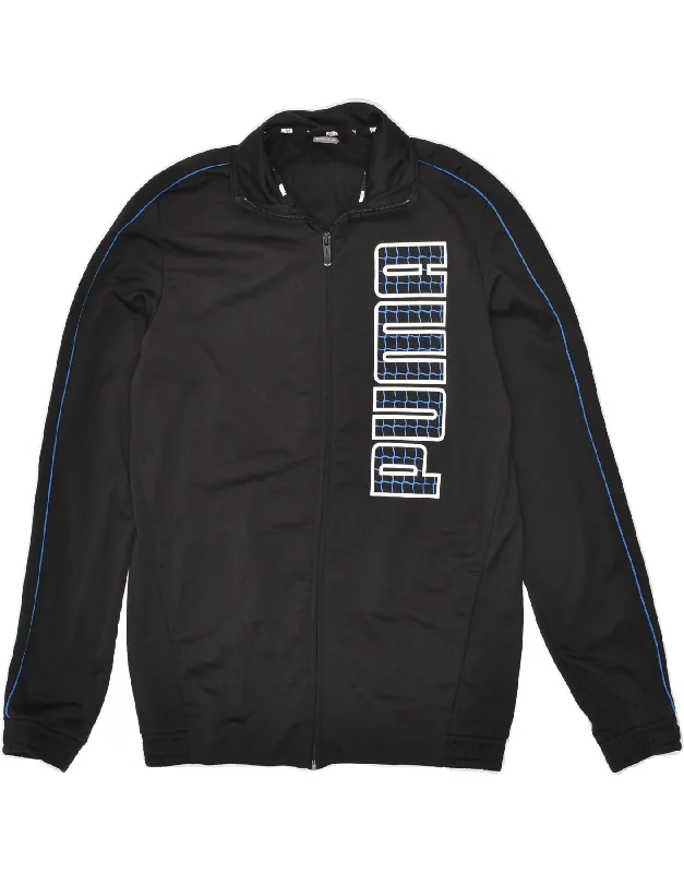 men's hooded jackets -PUMA Boys Graphic Tracksuit Top Jacket 15-16 Years Black Polyester