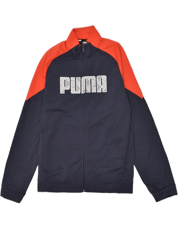 men's rainproof jackets for hiking -PUMA Boys Graphic Tracksuit Top Jacket 15-16 Years Navy Blue Colourblock