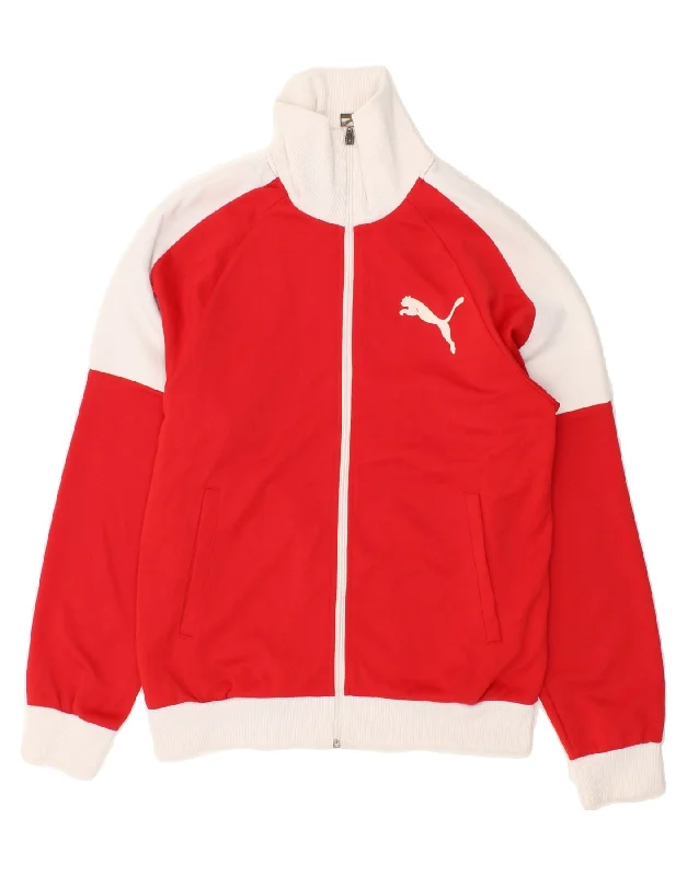 men's zip-up jackets -PUMA Boys Graphic Tracksuit Top Jacket 15-16 Years Red Colourblock