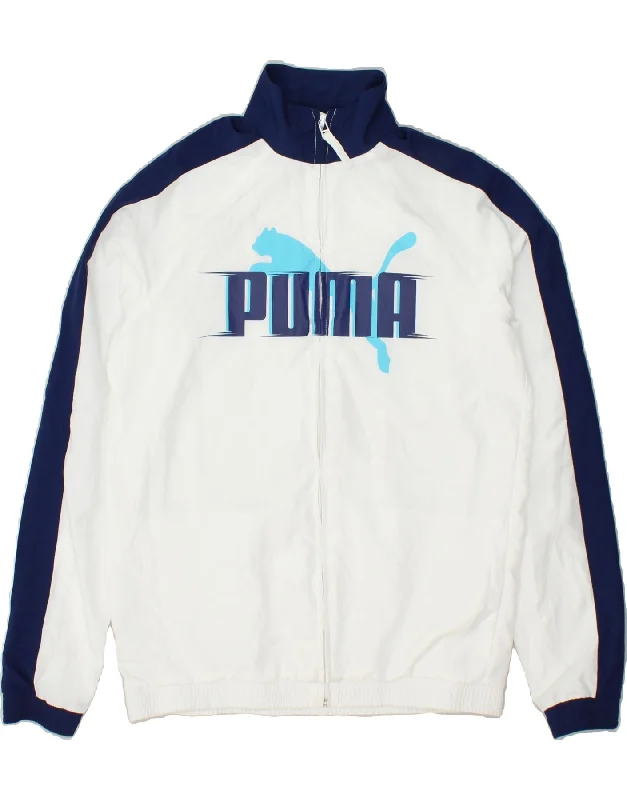 men's windproof jackets -PUMA Boys Graphic Tracksuit Top Jacket 15-16 Years White Polyester