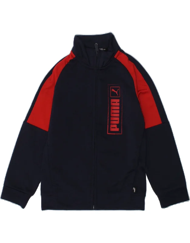 men's athletic jackets for outdoor -PUMA Boys Graphic Tracksuit Top Jacket 5-6 Years Navy Blue Colourblock