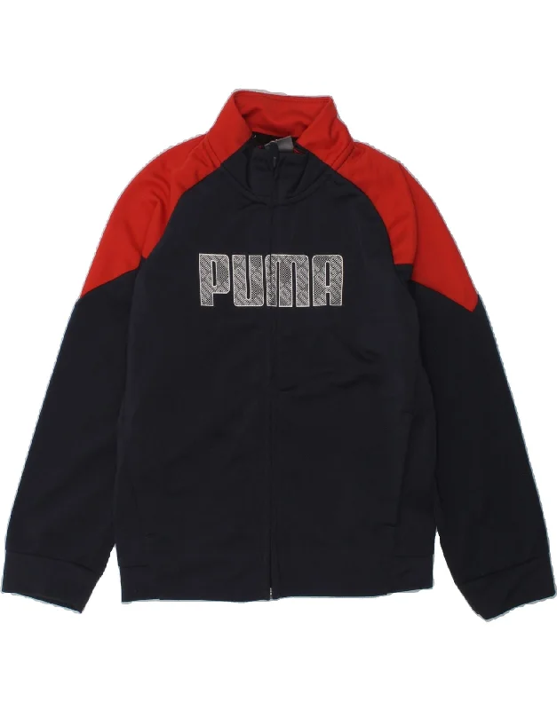 men's down jackets -PUMA Boys Graphic Tracksuit Top Jacket 5-6 Years Navy Blue Colourblock