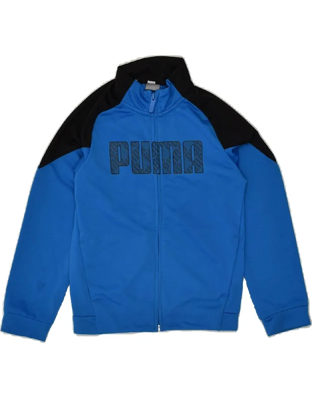 men's outdoor fleece jackets -PUMA Boys Graphic Tracksuit Top Jacket 7-8 Years  Blue Colourblock