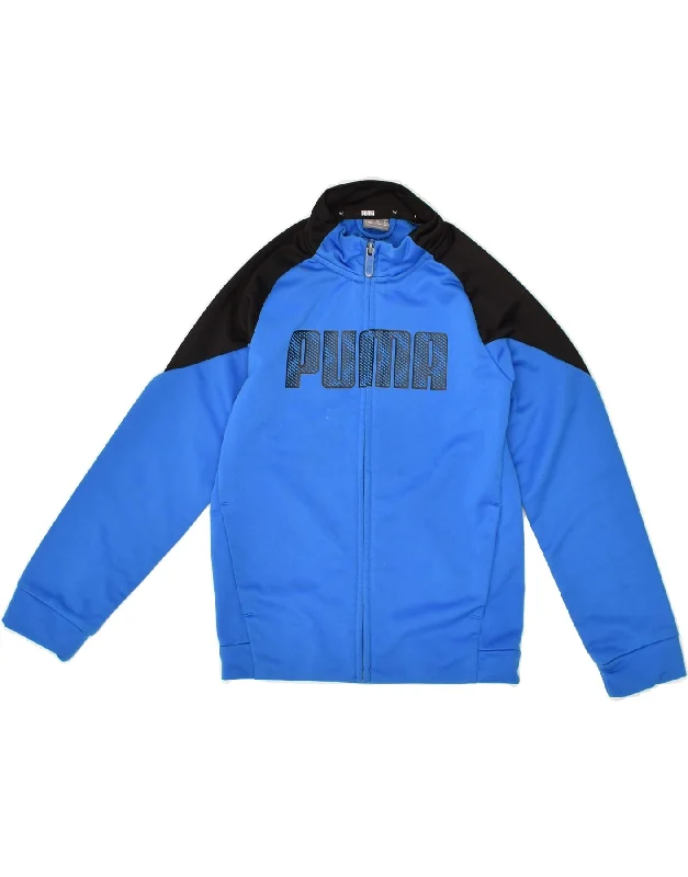 men's hooded jackets -PUMA Boys Graphic Tracksuit Top Jacket 7-8 Years Blue Colourblock