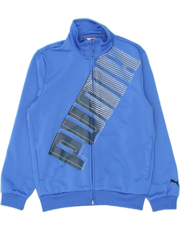 men's casual jackets -PUMA Boys Graphic Tracksuit Top Jacket 7-8 Years Blue Polyester