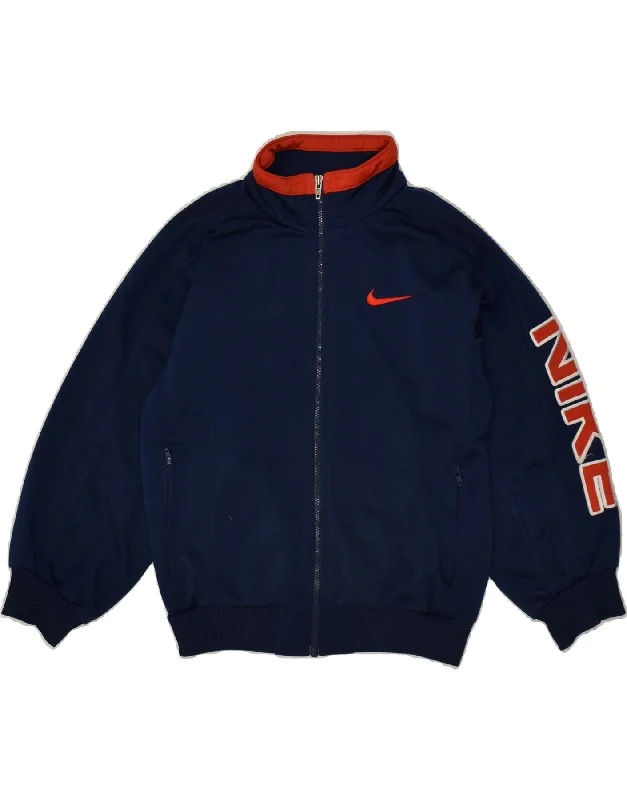 men's performance jackets -PUMA Boys Graphic Tracksuit Top Jacket 7-8 Years Large Navy Blue Polyester