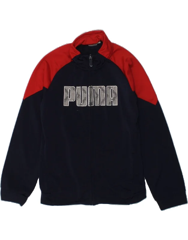 men's down-filled jackets -PUMA Boys Graphic Tracksuit Top Jacket 7-8 Years Navy Blue Colourblock