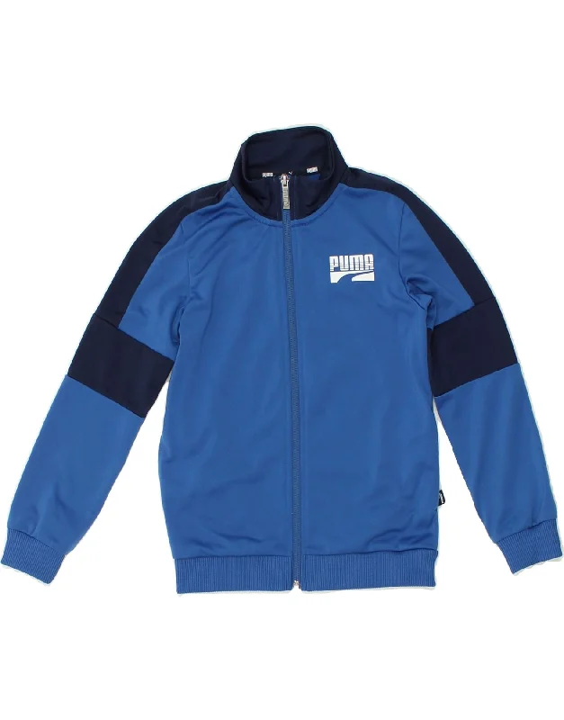 men's lightweight jackets -PUMA Boys Graphic Tracksuit Top Jacket 7-8 Years Navy Blue Colourblock