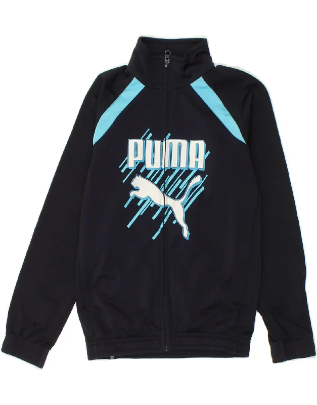 men's wool jackets -PUMA Boys Graphic Tracksuit Top Jacket 7-8 Years Navy Blue Polyester