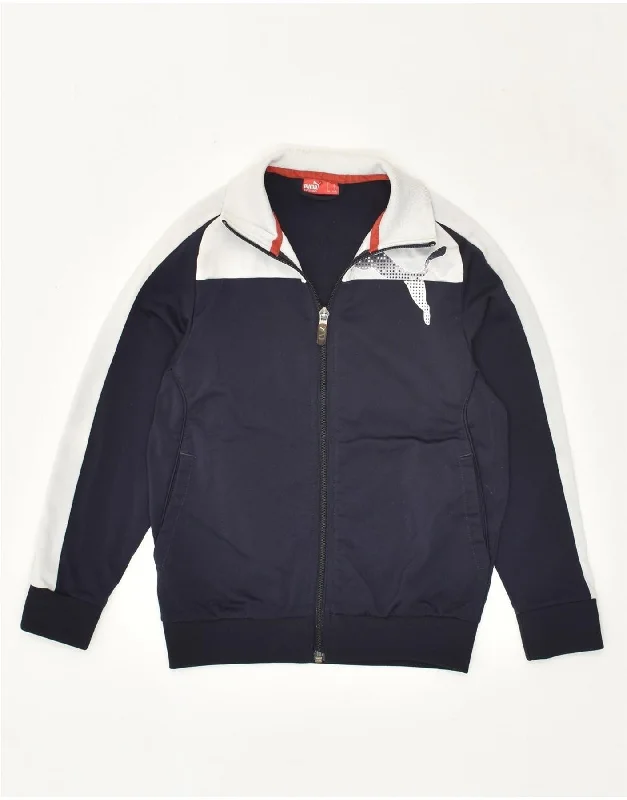 men's fleece-lined jackets -PUMA Boys Graphic Tracksuit Top Jacket 7-8 Years Small Navy Blue